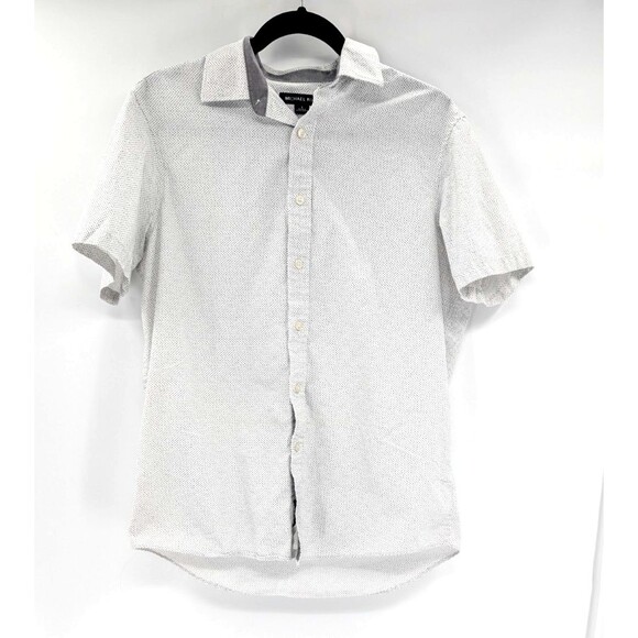 Michael Kors White Polka Dot Short Sleeve Collared Button Up T-Shirt Size Small - Picture 2 of 10